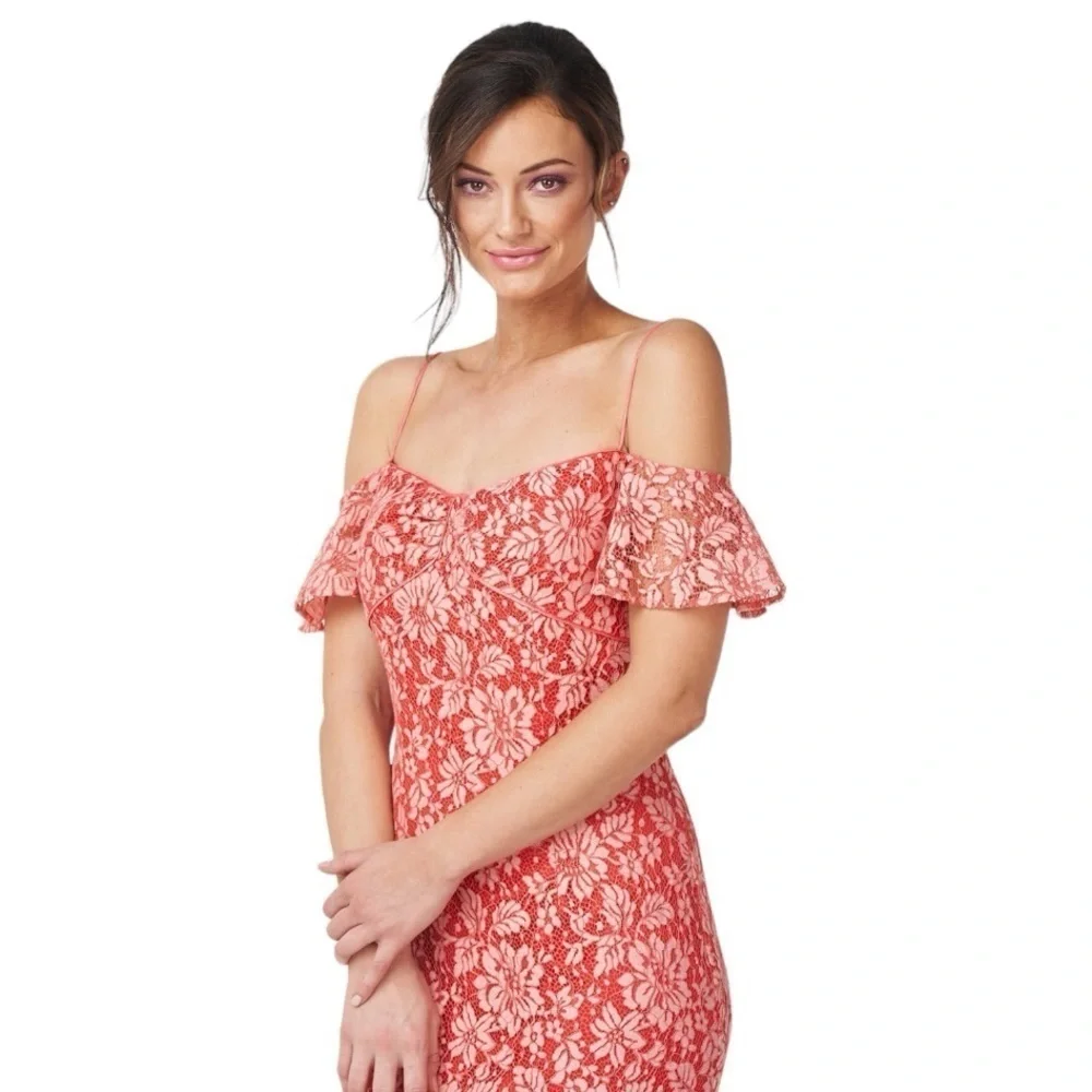 JS Collections Meloday Bow Mermaid Lace Gown in Poppy Red Rosette 8617384 - Picture 4 of 8